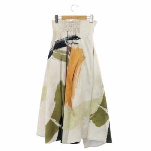Ameri VINTAGE 21SS LOUISE ART SKIRT ルイーズアートスカート フレア ロング マキシ ハイウエスト S ライトベージュ