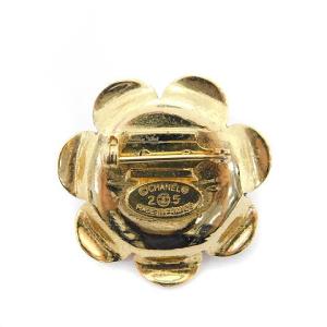 CHANEL 25 ココマーク フラワーブローチ ブラック ゴールド色