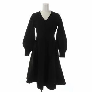 ホールガーメントニットワンピース Vネック 長袖 ロング 36 黒 ブラック