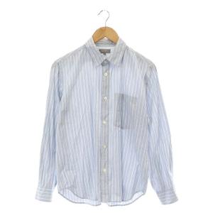 コットンストライプシャツ ブラウス 長袖 S ブルーグレー 白 チャコール