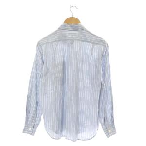 MARGARET HOWELL コットンストライプシャツ ブラウス 長袖 S ブルーグレー 白 チャコール