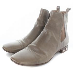 LOUIS VUITTON ストレートチップ サイドゴアブーツ スタッズ スクエアトゥ 38 ブラウン