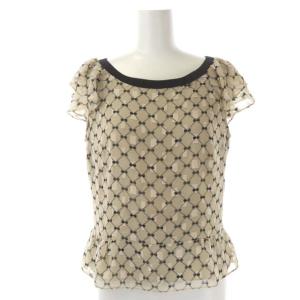 TOCCA セットアップ 上下 リボン柄 フレンチスリーブ ブラウス プルオーバー 半袖 フレアスカート 膝丈 4 グレージュ ベージュ