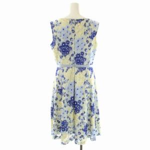 TOCCA 花柄刺繍ノースリーブワンピース ミモレ ロング フレア ボートネック 4 ライトブルー 青 ブルー アイボリー