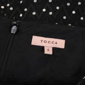 TOCCA 20AW APRES MIDI ドレス ワンピース 半袖 パフスリーブ フレア 膝丈 ドット スリットネック 6 黒 白 ブラック