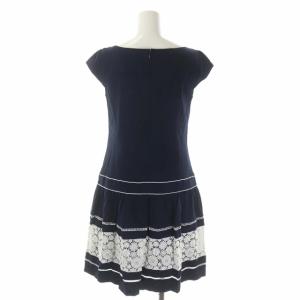 TOCCA レース 切替 フレンチスリーブ ワンピース ひざ丈 フレア M 濃紺 白 ダークネイビー ホワイト