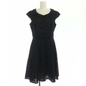 レース フレンチスリーブ ワンピース ひざ丈 刺繍 襟付き 4 紺 ネイビー