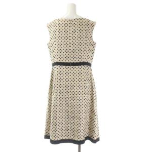TOCCA ワンピース ひざ丈 ドット ノースリーブ リボン 6 ベージュ 黒 ブラック