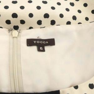 TOCCA ワンピース ひざ丈 ドット ノースリーブ リボン 6 ベージュ 黒 ブラック