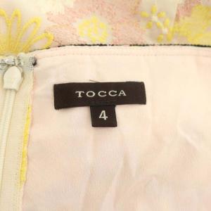 TOCCA ワンピース ひざ丈 フレンチスリーブ 花柄 刺繍 ラメ 4 ピンク 黄色 イエロー