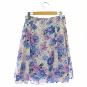 TOCCA 花柄 フレアスカート ひざ丈 4 白 青 紫 ホワイト ブルー パープル