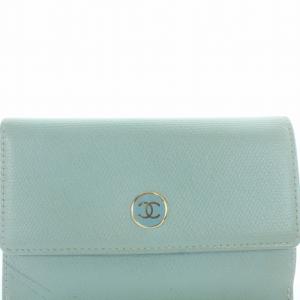 CHANEL コインケース ココボタン 小銭入れ 財布 レザー 水色 ブルー