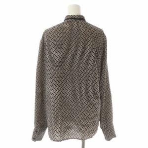 GIANNI VERSACE シルク 総柄 リボン ブラウス 長袖 42 黒 ベージュ ブラック