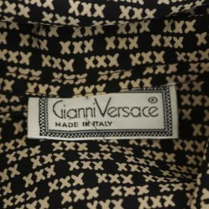 GIANNI VERSACE シルク 総柄 リボン ブラウス 長袖 42 黒 ベージュ ブラック