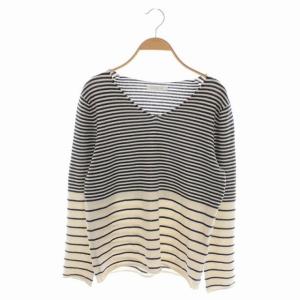 スコットランドカシミヤ Vネックプルオーバー ニット カットソー 長袖 S オフホワイト 黒 ブラック