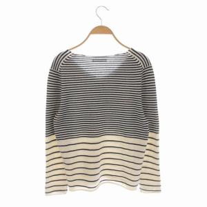 GALERIE VIE スコットランドカシミヤ Vネックプルオーバー ニット カットソー 長袖 S オフホワイト 黒 ブラック