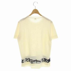 HERMES 裾デザインクルーネック半袖ニット カットソー プルオーバー シルク 42 アイボリー グレー