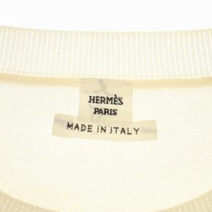 HERMES 裾デザインクルーネック半袖ニット カットソー プルオーバー シルク 42 アイボリー グレー