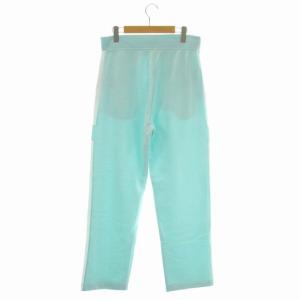 HERMES サイドライン裏起毛スウェットパンツ テーパード イージー コットン M ライトブルー オフホワイト