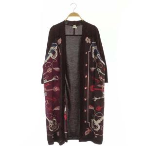 ツイルレーヌ 鍵柄 ロングカーディガン ニット 切替 九分袖 バーガンディ ボルドー ダークブルー