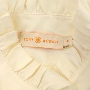 TORY BURCH フリルブラウス シャツ 長袖 比翼仕立て スタンドカラー 0 アイボリー