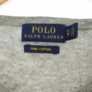 POLO RALPH LAUREN クルーネックカーディガン PIMA COTTON ニット 長袖 ロゴ刺繍 XS ライトグレー