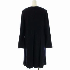 M'S GRACY ウール 切替 リボン 長袖 ワンピース ドット ひざ丈 40 濃紺 白 ダークネイビー ホワイト