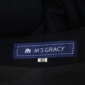 M'S GRACY ウール 切替 リボン 長袖 ワンピース ドット ひざ丈 40 濃紺 白 ダークネイビー ホワイト