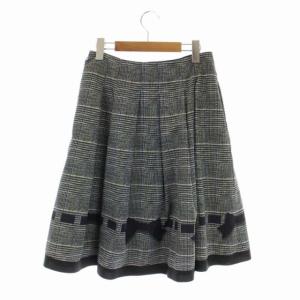 M'S GRACY 転写プリント グレンチェック リボン フレアスカート ひざ丈 40 チャコールグレー オフホワイト