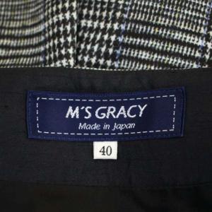 M'S GRACY 転写プリント グレンチェック リボン フレアスカート ひざ丈 40 チャコールグレー オフホワイト