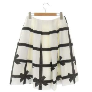 M'S GRACY フレアスカート ひざ丈 リボン柄 チェック 38 白 黒 ホワイト ブラック