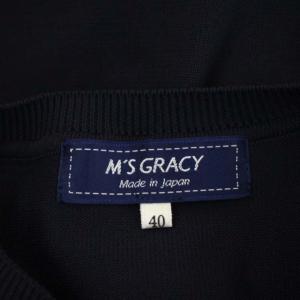 M'S GRACY フェイクパール ビジュー フラワー刺繍 ニットカーディガン 長袖 40 紺 ネイビー