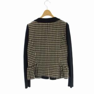 M'S GRACY 千鳥柄 リブニット 切替 ジップアップ ノーカラージャケット ベロアリボン 40 黒 ブラック ベージュ