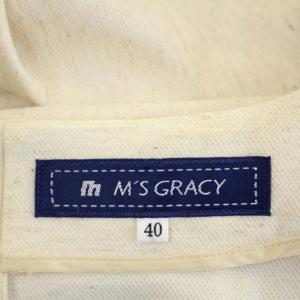 M'S GRACY リネン混 リボン バイカラー 半袖 ワンピース ひざ丈 40 キナリ 黒 ブラック