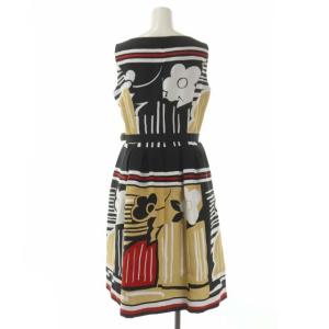 M'S GRACY 20年 カメリア ノースリーブ ワンピース ロング 総柄 タック ベルト付き 40 マルチカラー