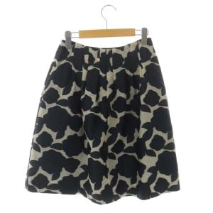 M'S GRACY 花柄スカート タック 膝丈 フレア 38 グレージュ 黒 ブラック
