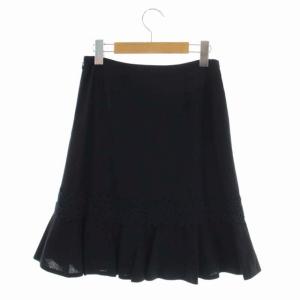 M'S GRACY レース 裾フリル スカート 膝丈 花刺繍 38 黒 ブラック