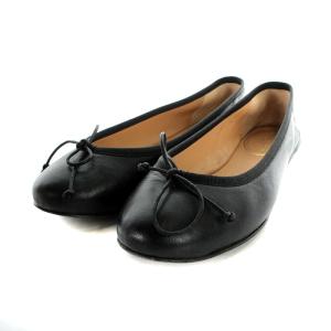 バレエシューズ パンプス リボン レザー 36 23cm 黒 ブラック