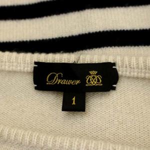 Drawer カシミヤボーダーニット セーター 長袖 1 ライトベージュ 紺 ネイビー