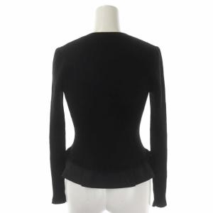 M'S GRACY ビジューボタングログラン裾リブニットカーディガン 長袖 クルーネック パール フリル 38 黒 ブラック