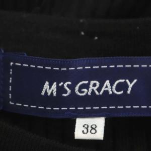 M'S GRACY ビジューボタングログラン裾リブニットカーディガン 長袖 クルーネック パール フリル 38 黒 ブラック
