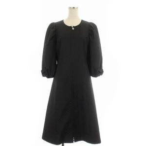 22AW キルティング風コートドレス ワンピース ジップアップ 膝丈 七分袖 36 黒