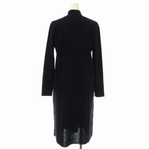 M'S GRACY カメリアリボンスパンコール刺繍ニットドレス ワンピース ロング 長袖 ボトルネック ウール 40 黒 ブラック オフホワイト
