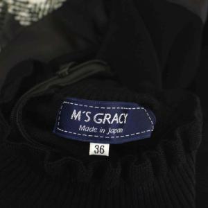 M'S GRACY カメリアモチーフニットコンビワンピース ロング 長袖 ボトルネック リボン ウール 36 黒 ブラック マルチカラー