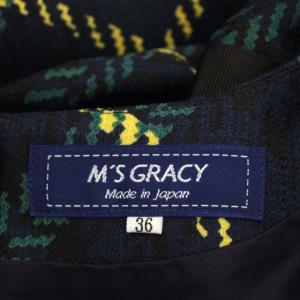 M'S GRACY 22AW 大判チェックニットスリーブグログランテワンピース ロング 長袖 リボン 36 ネイビー