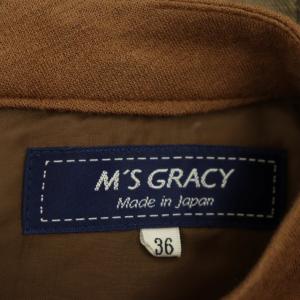 M'S GRACY ワンピース ウール混 長袖 フレア 膝丈 チェック リボン ハイネック 36 茶 ブラウン