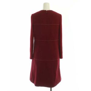M'S GRACY リブニットスリーブワンピース ウール ステッチ 長袖 Aライン 膝丈 36 赤 レッド