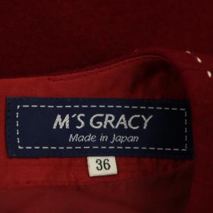 M'S GRACY リブニットスリーブワンピース ウール ステッチ 長袖 Aライン 膝丈 36 赤 レッド