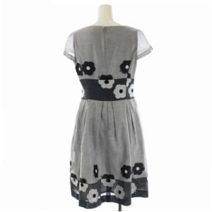M'S GRACY フラワーモチーフ 半袖 ワンピース 膝丈 36 グレー マルチカラー