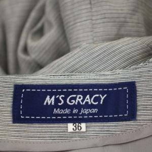 M'S GRACY フラワーモチーフ 半袖 ワンピース 膝丈 36 グレー マルチカラー